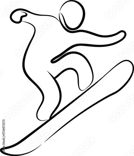 Single line drawing a snowboarder in mid air a Continous line drawing snowboarding