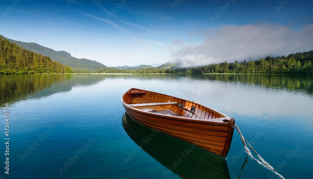 Obraz premium small wooden boat on still lake
