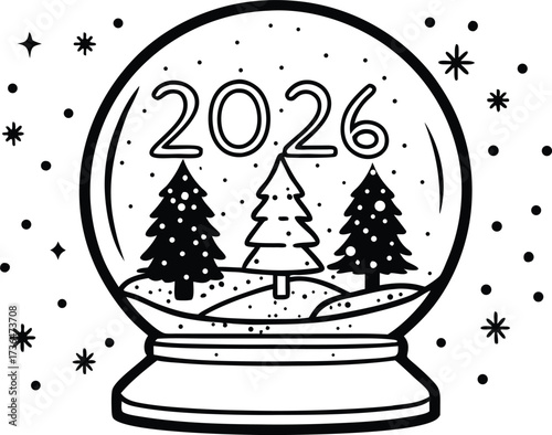 New year s eve snow globe with 2026 and fireworks
