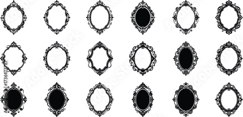 Collection of vintage frames isolated on transparent background showcases ornate designs and varied shapes for decorative and artistic applications