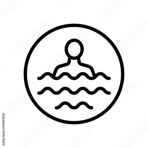 Person in swimming pool outline icon. Simple sign of sport training in water. Healthcare, wellness. Contour symbol. Vector isolated outline illustration.