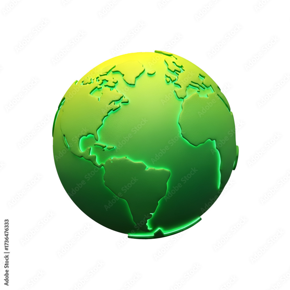 Naklejka premium Green glowing earth globe with continents outlined, isolated on transparent background