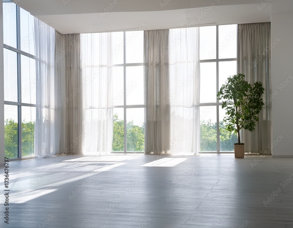 Fototapeta premium bright minimalistic room with large window and white interior