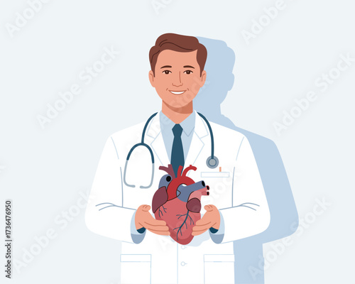 Cardiologist doctor holding a human heart, representing healthcare and medical treatment