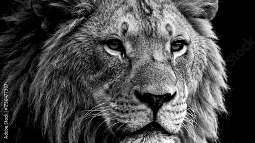 Lion Portrait Close-Up Profile in Black and White