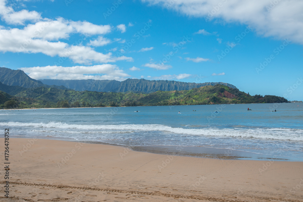 Obraz premium Hawaii scenic beach with mountain in background