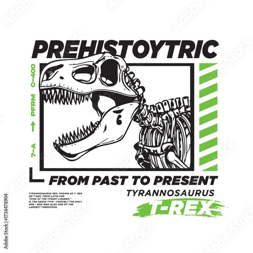 t-rex dinosaur drawing, unisex typographic street and fashion t-shirt graphic