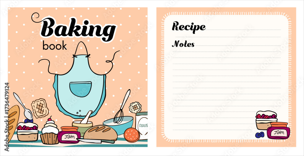 Obraz premium baking book square cards, blanks, template, reminder, recipe book, food vector illustration, 
