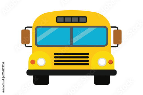 Front View of a Flat Illustration of a Yellow School Bus on White