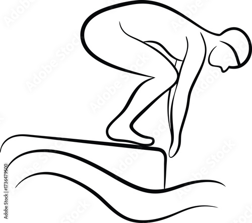 Continous line drawing continuous line artwork a swimmer a starting block swimming