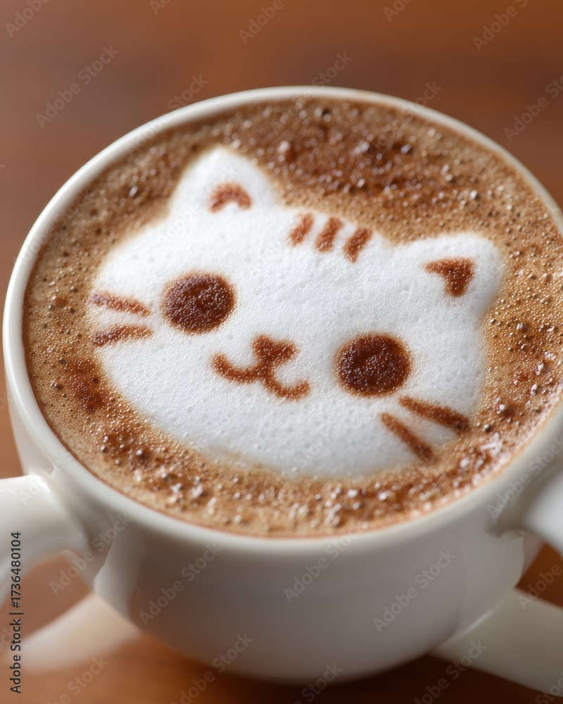 Fototapeta premium Coffee Mug with Cat Face Foam Art