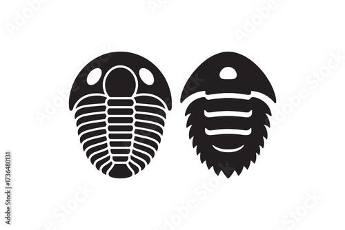 Trilobite Fossil Silhouette Vector Set Prehistoric Marine Arthropod Black Icons