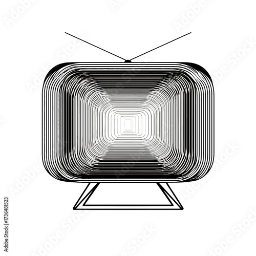Retro television set line art, minimalist black and white vector illustration for media, broadcasting, vintage design, and nostalgic themes. isolated on transparent background