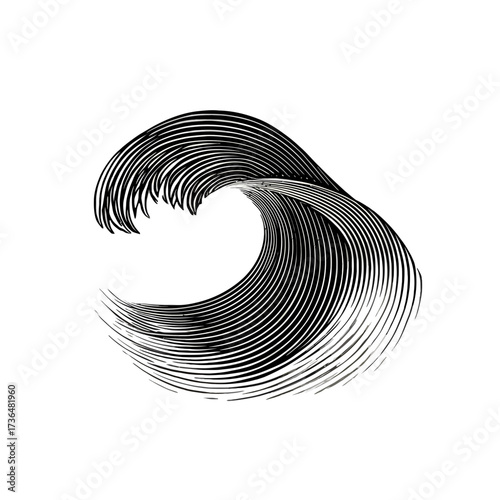 Elegant black and white wave illustration, linear design for ocean themes, branding, posters, and coastal business graphics. isolated on transparent background
