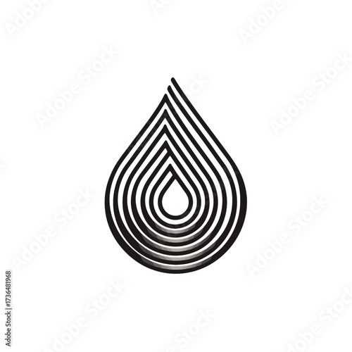 Minimalist water drop line art, black and white, eco-friendly concept for wellness, purity, or liquid-based product branding. isolated on transparent background