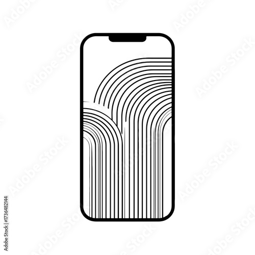 Minimalist smartphone line art, abstract tech design, black and white vector illustration for app interfaces, branding, and modern digital media. isolated on transparent background