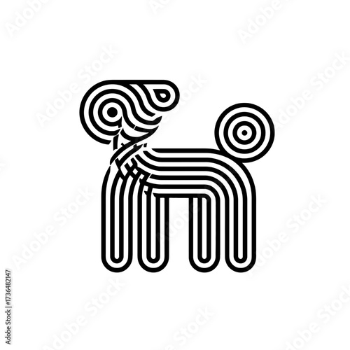 Minimalist line art dog illustration, black and white, modern design for pet stores, veterinary clinics, or branding materials. isolated on transparent background