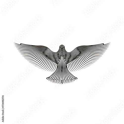 Elegant black and white linear eagle design, symbolizing freedom, power, and nobility for branding, logos, and patriotic themes. isolated on transparent background