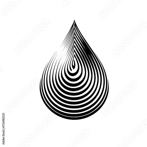 Elegant black and white water droplet line art, minimalist design for wellness, purity, or environmental branding, vector illustration. isolated on transparent background
