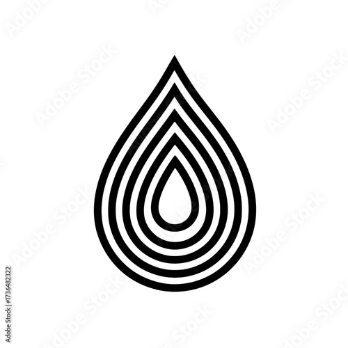 Minimalist water drop line art, black and white eco-friendly symbol for wellness, purity, or liquid-based product branding. isolated on transparent background