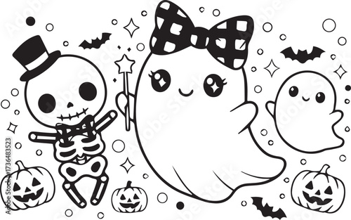 Cartoon Kawaii Halloween Ghost Family Illustration