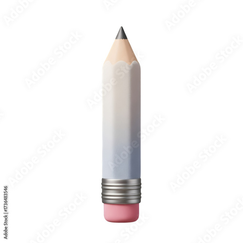 A minimalist 3d render of a pencil with a pink eraser, isolated on transparent background