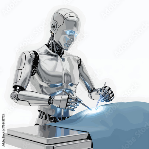 Futuristic Humanoid Surgeon Robot Performing Operation