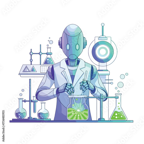 Futuristic Humanoid Robot Scientist in Laboratory