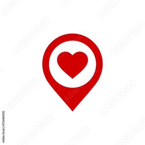 Red heart inside a location pin icon symbolizing love and finding places