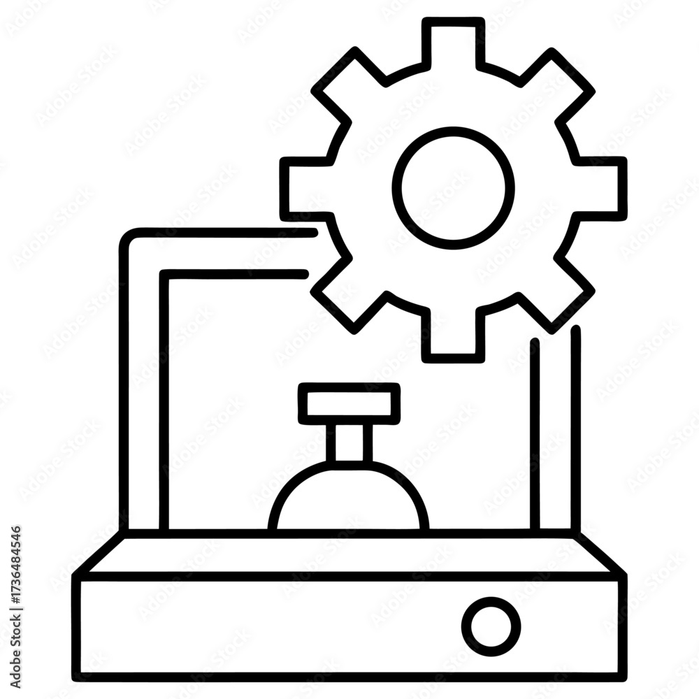 Fototapeta premium Automated process shown in minimalist style including a laptop screen with a gear wheel