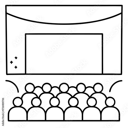 Minimalist drawing of a stage presentation with an audience in attendance at a conference event