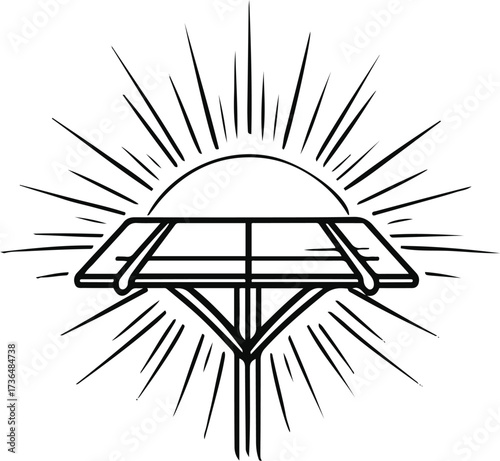 Smooth line art of a solar panel with sun ray