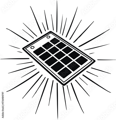 Smooth line art of a solar panel with sun rays 3