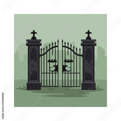 Spooky Halloween Gothic Cemetery Gate Vector Illustration for Dark and Mysterious Entrance Design
