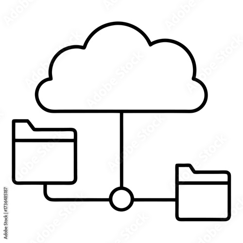 Cloud computing network connection with file folders represents distributed database systems and data storage solution