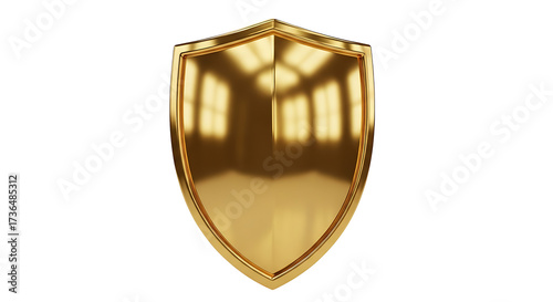 Golden medieval shield isolated on transparent background