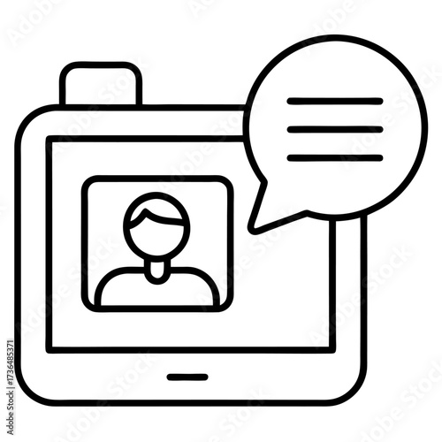 Video call icon on mobile device representing online communication and digital connection featuring a person and chat bubble