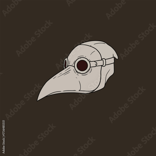 Mysterious Plague Doctor Mask Illustration with Vintage Goggles, a Classic Historical Symbol of Epidemics and Medical History