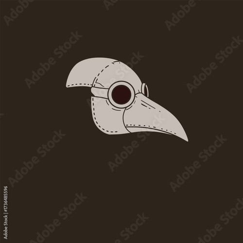 Creepy medieval plague doctor mask vector illustration for historical and Halloween themed designs.