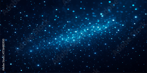 Abstract blue background with starry sky and particles of light creating a galactic loop