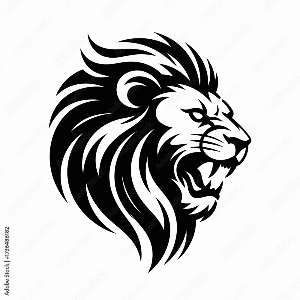 Fototapeta premium Ro Searchable Title Roaring Lion Head Logo Icon### 45 Keywords Lion, Roar, Mane, Predator, King, Jungle, Wildlife, Strength, Courage, Power, Majesty, Fierce, Bold, Alpha, Beast, Safari, Feline, Sava