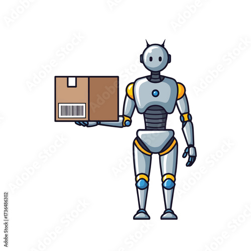 Delivery Humanoid Robot Carrying Futuristic Package