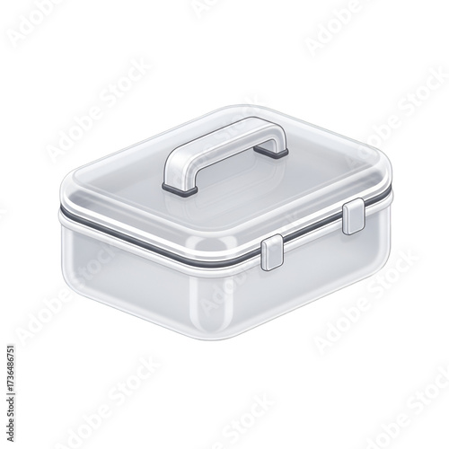 Clear plastic storage box with handle isolated on transparent background