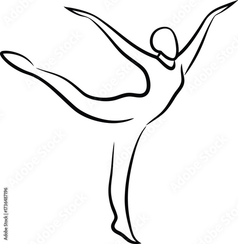 Minimalist Continous line drawing line drawing a gymnast in a graceful pose ballet