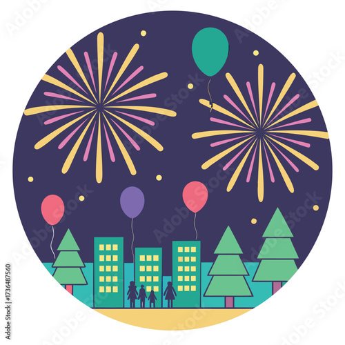 New Year, 1 January, Celebration, Fireworks, Party, Holiday, 2025, Festive, Calendar event, Greeting (2).eps