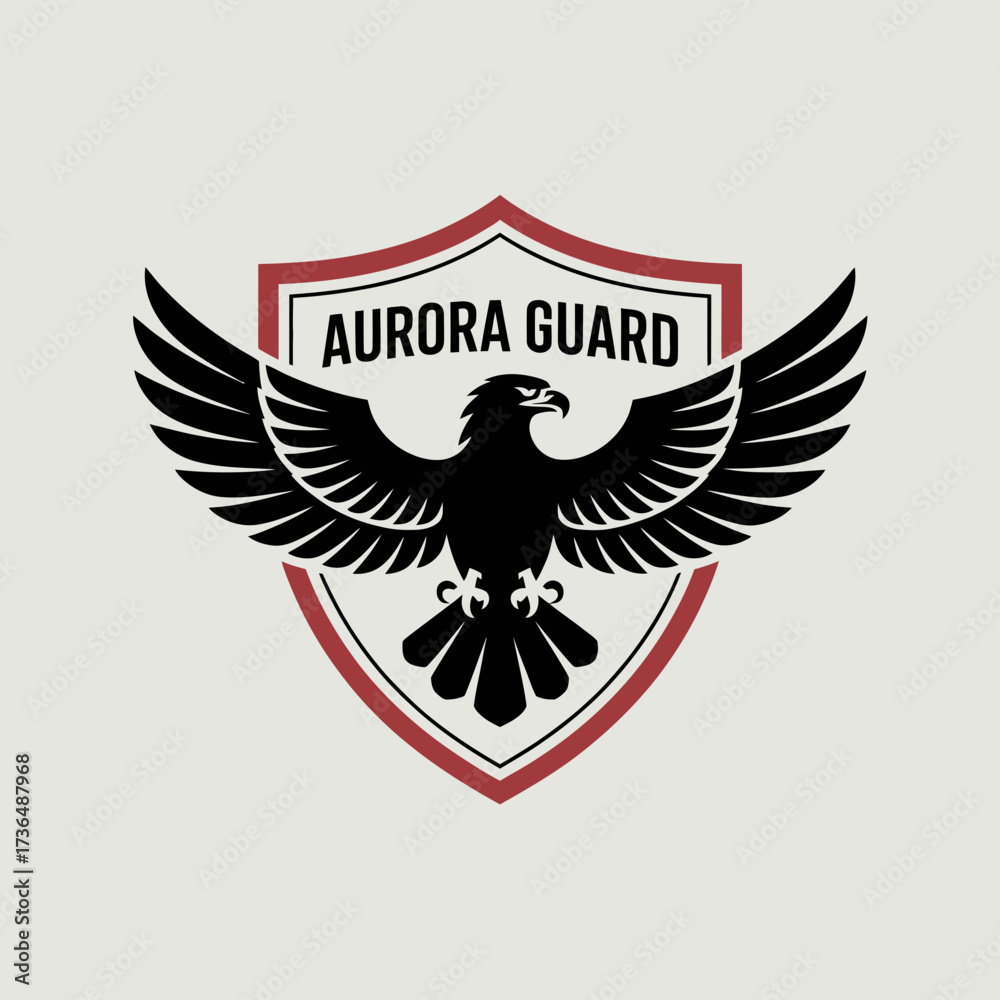 Obraz premium Aurora Guard Eagle Shield Logo, Eagle, Shield, Guard, Security, Protection, Defense, Vigilance, Patriotism, Freedom, Strength, Wings, Emblem, Badge, Heraldry, Valor, Honor, Sentinel, Fortress, Safety,