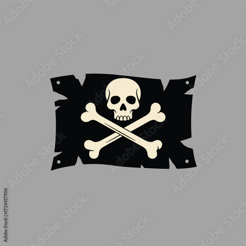 Classic Pirate Flag Jolly Roger Vector Illustration with Skull and Crossbones for Halloween and Adventure Themes