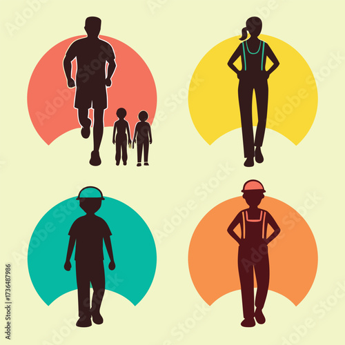Silhouette, Vector art, People, Man, Woman, Kids, Worker, Sports, Dance, Running, Standing pose (2).eps