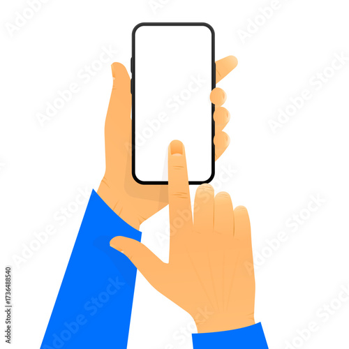 Hand Hold device. Touch Or Use Smartphone. Mock Up concept. Vector illustration.