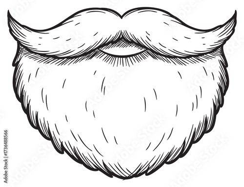 Vintage black and white drawing of a stylized beard and mustache – retro hand drawn illustration